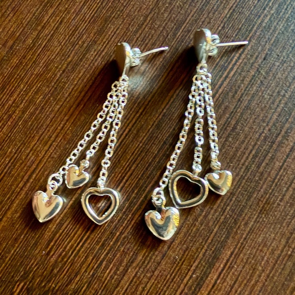 NEW Triple Heart Earrings Silver Plated Hollow Heart Drop Earrings - Picture 6 of 9